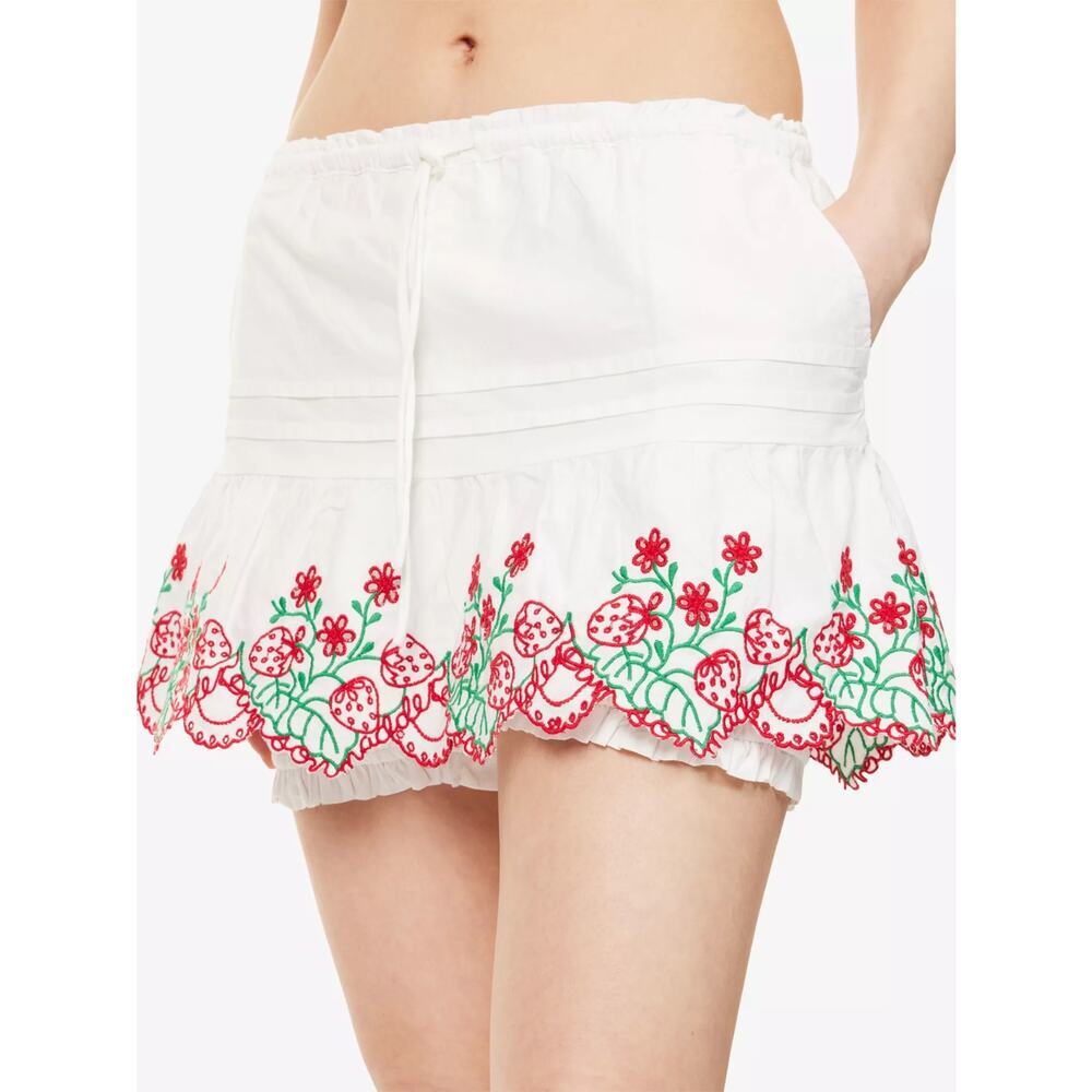DAMSON MADDER
Andy Floral-Embroidered Cotton Skort 12 Srawberry Detail